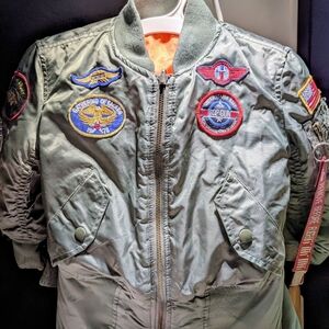 Alpha Industries MA-1 Top Gun unisex reversible Bomber Jacket w/ Patches 3T NEW